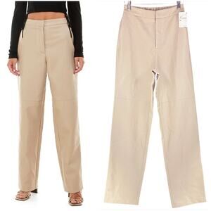 WAYF NWOT Robertson Faux Leather Straight-Leg Lined Pants in Beige Size XS